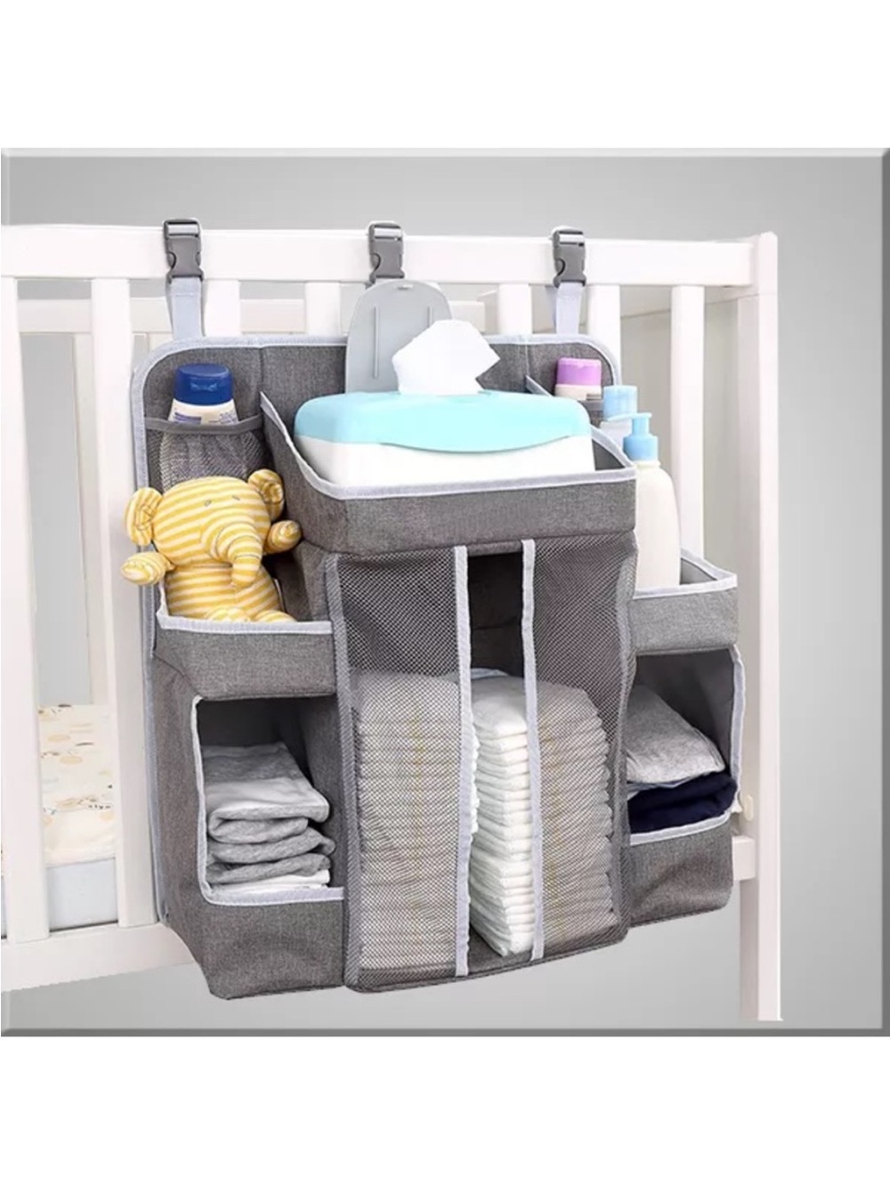 Baby Crib Organizer Hanging Storage Caddy - Gray